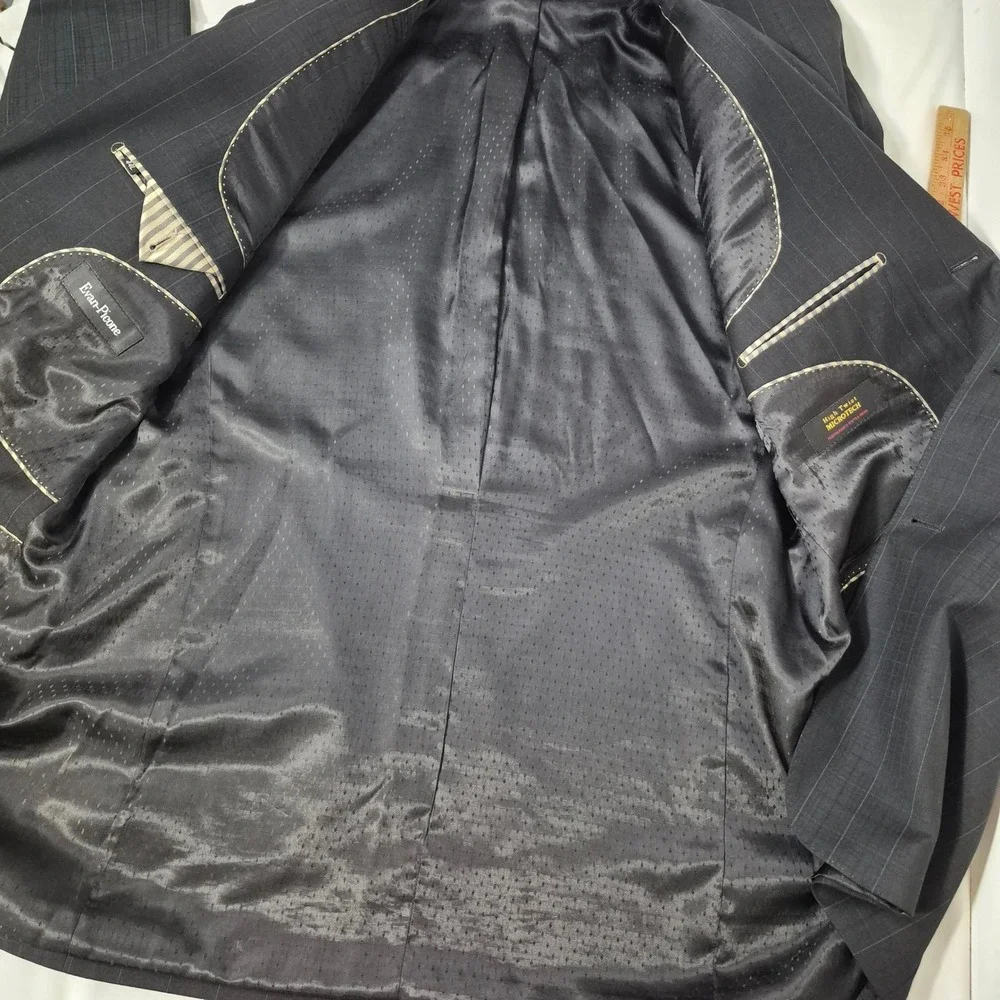 Evan-Picone Blazer Mens 44L‎ Black Plaid High Twist Microtech Sport Coat Jacket